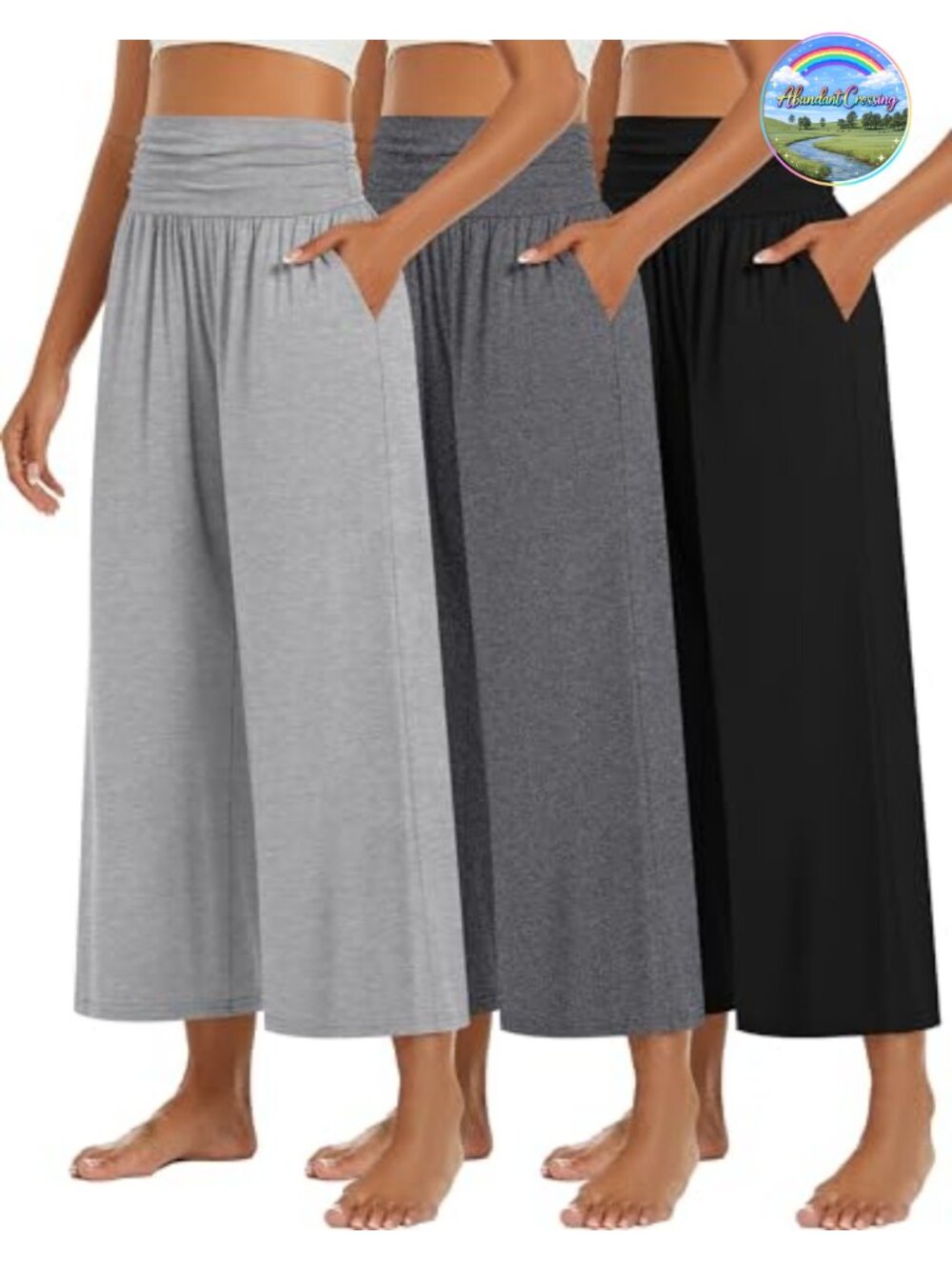 3 Pack Women's Wide Leg Capri Pants High Waisted Pleated Yoga Lounge